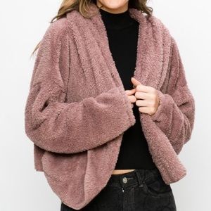 FavLux mauve faux fur long sleeve hoodie jacket/cardigan